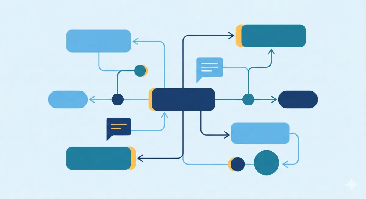 Ilustración abstracta que representa la comunicación interna dentro de una organización