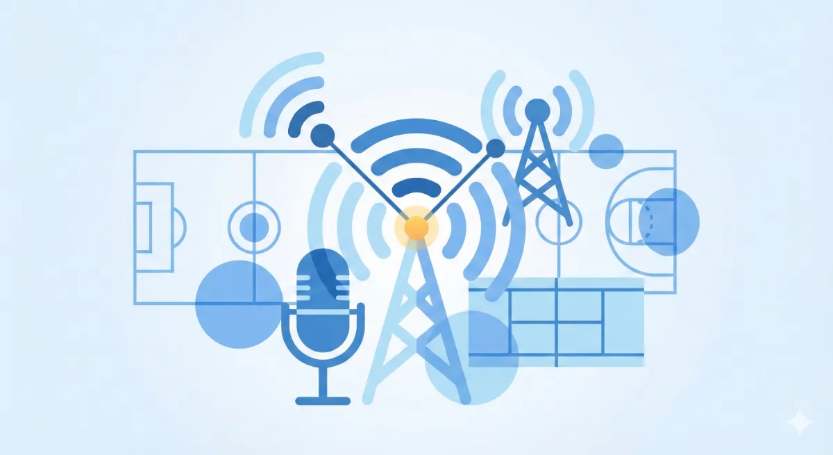 Ilustración abstracta que representa la comunicación entre entidades deportivas y medios