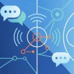 Ilustración abstracta que combina una pista deportiva y elementos de comunicación