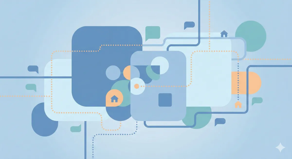 Ilustración abstracta que representa la comunicación dentro del territorio y la comunidad