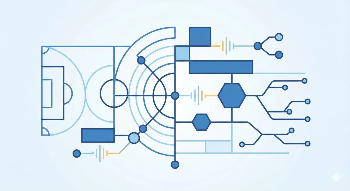 Ilustración abstracta que representa la organización de la comunicación en entidades deportivas